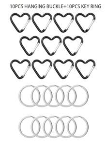 10 pièces/20 pièces Porte-clés pince en forme de cœur en alliage d'aluminium, clips pression en forme de cœur avec anneau porte-clés pour usage extérieur, voyage, promenade, hamac, laisse pour chien, porte-bouteille d'eau, fournitures, rose