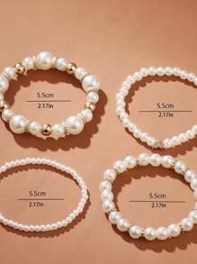 4pcs Set Heart Shaped Beaded Bracelets For Women, Bohemian Fashion Bangle Set