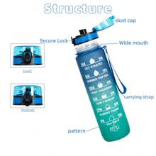 1pc 1000ml/32oz Large Capacity Frosted Gradient Direct Drink Plastic Water Bottle With Time Drinking Scale Mark, Handle Strap For Easy Carrying, Suitable For Cycling, Running, Fitness, Mother's Day, Father's Day, Graduation Gift