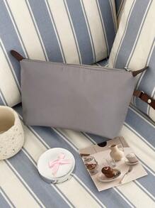 Dumplings Soft Fabric Zipper Makeup Bag, Simple Solid Color Retro Cosmetic Bag, Large Capacity Home Travel Portable Organizer For Women