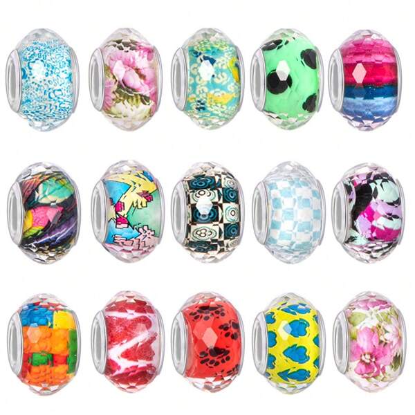 5/10/20/50pcs Random Assorted Colorful Patterned Large Hole Beads, Suitable For Bracelet, Keychain, Jewelry Making