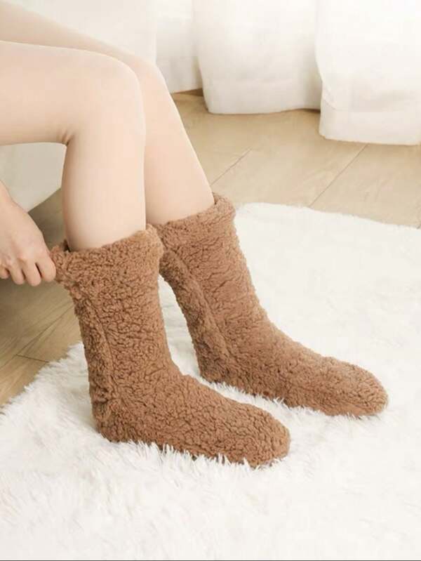 1 Pair Warm Thermal Lined Socks For Women, Thick Coral Velvet House Socks, Suitable For Autumn/Winter