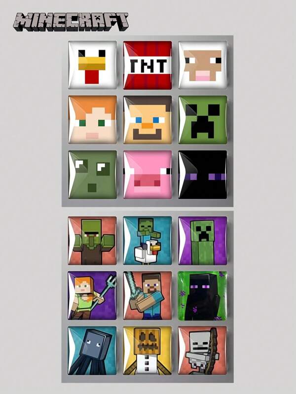 Minecraft 9PCS Minecraft Official Licensed Cute Cartoon Fridge Magnets Refrigerator & Kitchen Decor 2 Styles Gift For Family Friends Fans Minecraft Collectibles, School Supplies,Back To School
