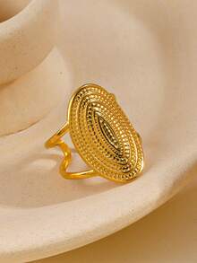 1 件时尚简约朋克几何宽面圆形螺纹钛钢开口戒指男女姐妹情侣珠宝礼物，适合日常运动派对宴会派对节日礼物夏季海滩度假穿着便宜商品