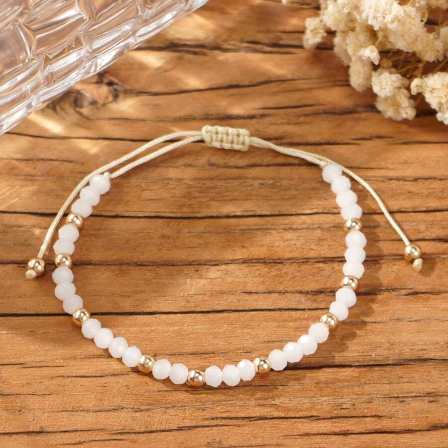 1PC/Fashion Personalized/Crystal Plated Gold Beads Women's Jewelry Handmade Friendship Bead Bracelet/Women, Couples/Friends/Suitable For Daily Commuting, Holiday Parties, Family And Friends Gifts, Birthday Gifts, As Well As The Preferred Gift For Women, Couples And Girlfriends On Holidays