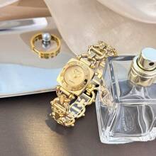 1pc Women's Elegant Retro Hollow Square Metal Roman Numeral Case Bracelet Watch, High-Quality Fashion Quartz Watch