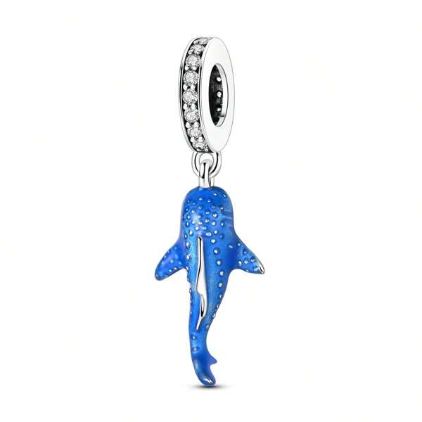 1pc Silver Plated Ocean Realistic Blue Whale Shark Pendant Beads Suitable For Original Snake Bracelet Necklace DIY Making Unique Summer Gift For Women