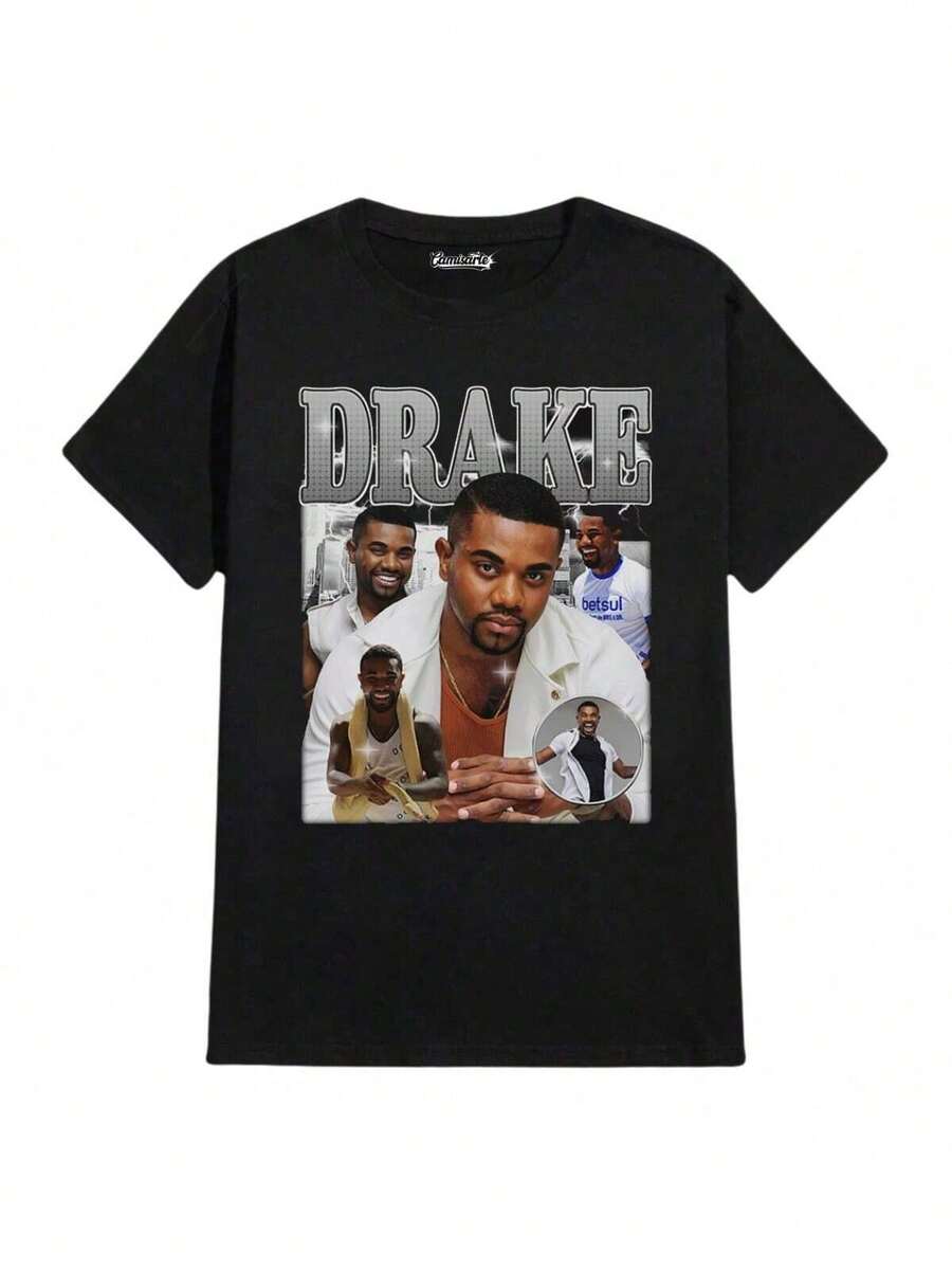 Meme Drake T-Shirt Retro Vintage Premium 100% Cotton Shirt Thread 30.1 Fastest Shipping From Brazil! - 黑色 - 查看 1