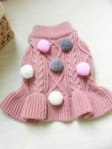 1件寵物衣服 狗貓服飾 小中型犬 幼犬 吉娃娃 柔軟舒適 毛球毛線洋裝 粉色 - 粉色 - 查看 6