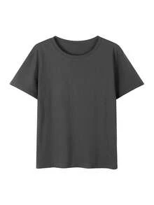 [New For Summer 2025] 100% Cotton Women's T-Shirt, Short Sleeves, Holiday Pattern, Casual, Crew Neck, Recommended For Matching Outfits, Tops - 深灰 - 查看 2