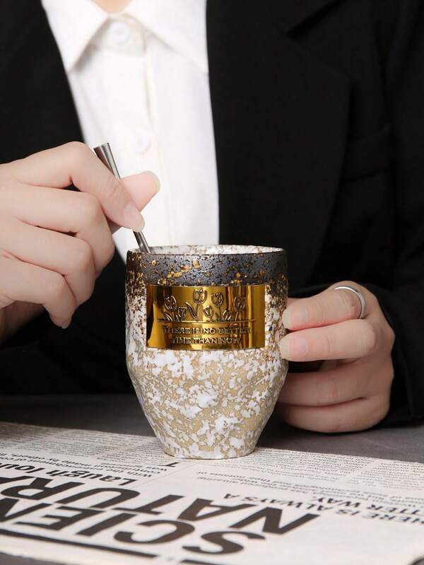 1 pieza Taza creativa con placa de cobre estilo vintage, disponible en 2 estilos, diseño de alta gama apto para uso en el hogar, oficina y cafetería