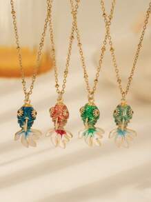 1pc Fashionable Handcrafted Colorful Glazed Cute Fish Pendant Necklace, Vibrant And Adorable For Spring And Summer, 316L Stainless Steel Non-Fading Gold Color Waterproof Women Jewelry, Ideal For Daily Wear, Occasions, Birthday, Mother's Day Gift