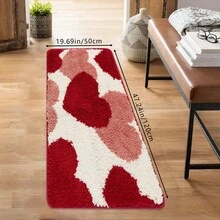 1pc Simple Pink & Red Heart Faux Wool Printed Doormat, Soft Anti-Slip Absorbent Machine Washable Decorative Mat, Warm And Comfortable, Low Pile, Suitable For Living Room, Bedroom, Kitchen, Laundry Room - Multicolor - View 5