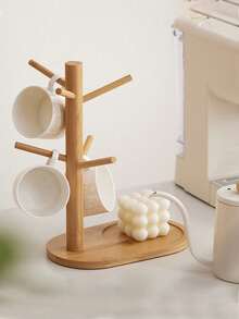 Bamboo Color Cup Holder, Water Glass Hanging Rack, Coffee Cup Storage Rack, Wine Glass Holder, Stemware Rack, Mug Shelf - Apricot - View 1