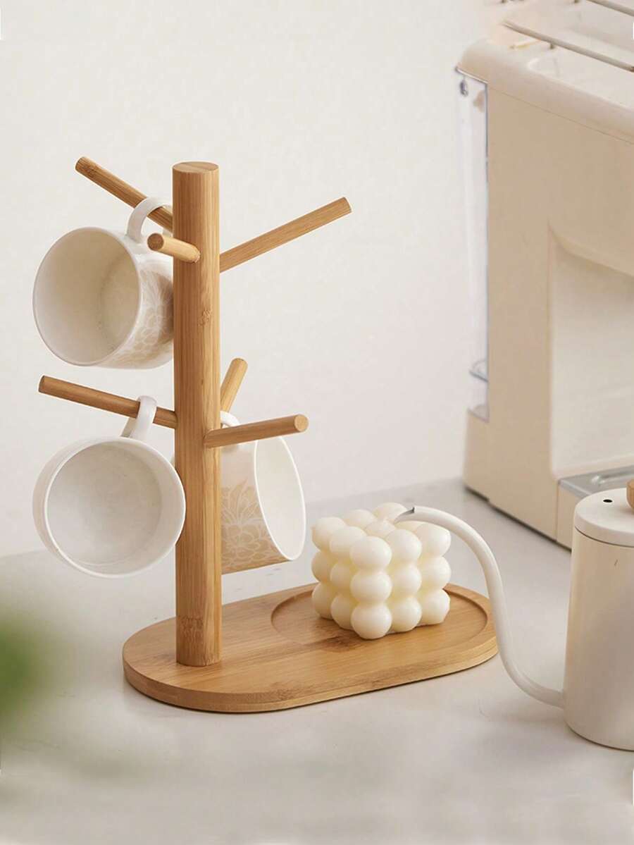 Bamboo Color Cup Holder, Water Glass Hanging Rack, Coffee Cup Storage Rack, Wine Glass Holder, Stemware Rack, Mug Shelf - Apricot - View 1
