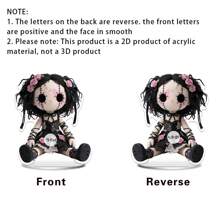 1 pieza Muñeca gótica plana y linda de acrílico para decoración de escritorio, diseño [plano 2D] único con cabello rosa, calavera blanca, rosa negra y atuendo delicado, adecuado para Halloween, bar, cafetería o regalo a amigos