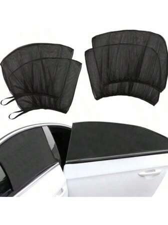 Set da 4 pezzi, rete parasole per parabrezza, finestrini anteriori e posteriori dell'auto, protezione da zanzare e UV, telo parasole per auto e uso esterno