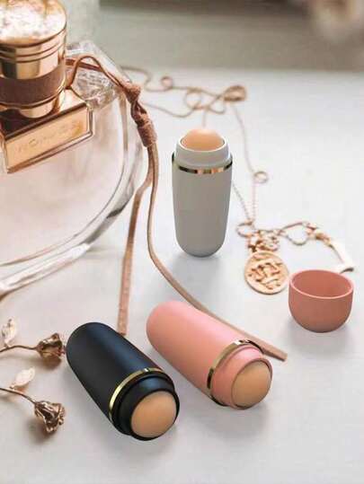 2/1 件火山石吸油滚轮，便携式卸油棒，去除多余油脂并收缩皮肤表面毛孔，可拆卸设计，易于清洁和重复使用，吸收油脂而不破坏妆容，保持皮肤全天无油光