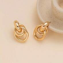 1pair Fashionable Gold Tone Metal Multi-Turn Knotted Design Stud Earrings For Women, Double Hoop Studs, Statement Dangling Earrings, Unique Earrings.(The Color Of The Product May Vary Slightly Under Different Displays/Lighting Conditions)