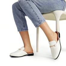 Women Flats Mules Slippers Slip On Backless Classic Buckle Mules Loafers Elegant Busniess Office Shoes - 白色 - 查看 3