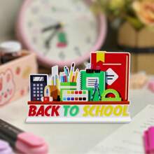 1 pezzo Supporto decorativo in acrilico per il ritorno a scuola, display da scrivania artistico con testo arabo "Benvenuti di nuovo a scuola", adatto come regalo per studenti per il ritorno a scuola, decorazione scolastica per il nuovo semestre, decorazione per camera da letto di studenti, festa di ritorno a scuola, regalo per la nuova stagione di apprendimento, souvenir