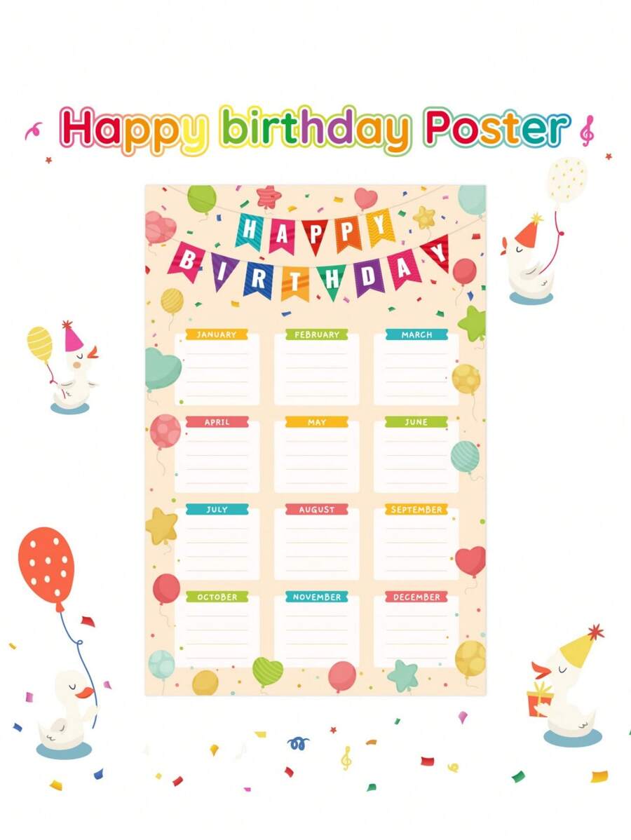 4pcs Birthday Chart Poster Set - Colorful Happy Birthday Calendar Posters, Reusable, Waterproof, Classroom Birthday Chart, Bulletin Board Decor, Back To School Teacher Supplies, Vibrant Monthly Birthday Tracker, Classroom & Room Decor