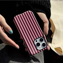 Fashionable Striped, Black And Pink, Dual-Layer Protective Phone Case For Iphone 16 Pro Max, 15 Pro, 13, 11, 12, XS, 8 Plus, 7 Glossy 2-In-1 - White - View 5