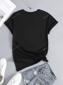 Camiseta de algodón negra con estampado gráfico para mujer, 180 g, cuello redondo, manga corta, ideal como regalo de agradecimiento a la maestra, ideal para festivales de otoño, tallas grandes.