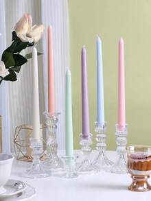 2pcs/6pcs 9.84in Colored Long-Pole Smokeless Soy Wax Candle, Wedding Table Decoration, European Romantic Candlelight Dinner Atmosphere Decorative Pole Wax, Wedding Festival Home Decoration, A Gift For Family - Multicolor - View 16