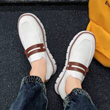 New Arrival Men's Casual Business Sports Shoes, Breathable Non-Slip Lightweight Running Shoes, Korean Style Versatile Large Size Men's Casual Shoes, White Simple Breathable Loafers, EVA Non-Slip Sole, Breathable Knit Material, Suitable For Home, Business, Parties, Walking And Daily Casual Wear, All-Season