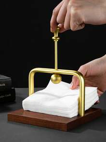 1/2pcs Luxury Wooden & Aluminum Tabletop Napkin Holder, With Spherical Counterweight, Cafe Style Paper Towel Box, Wooden Base, Suitable For Restaurant, Cafe Decor, Home Decoration, Durable, Rustic, Space-Saving - Multicolor - View 1