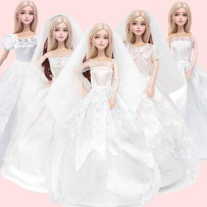 1 套手工娃娃婚纱，适合 30 厘米女孩娃娃公主蕾丝裙派对服装 11.8 英寸玩具配件礼物（不包括娃娃）