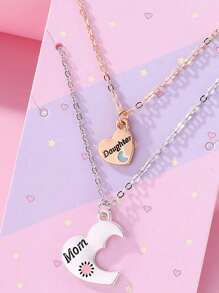 Conjunto de 2 colares com pingentes de metal, mãe e filha, irmã, mãe, coração, joias finas, presentes