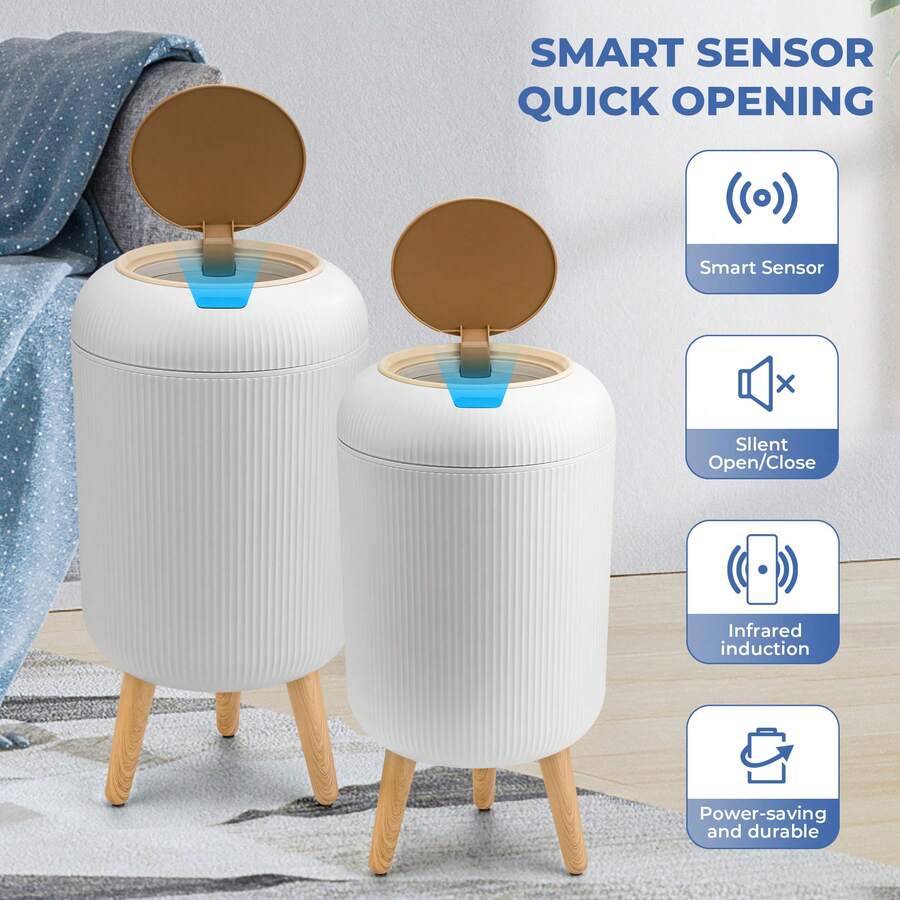 SUSTEAS Automatic Sensor Trash Cans 2PCS Touchless Kitchen And Bathroom Trash Cans (10L + 12L), 2PCS, Odor-Proof Design, Battery-Powered, Convenient And Hygienic Waste Disposal (White) - 白色10L+12L - 查看 1