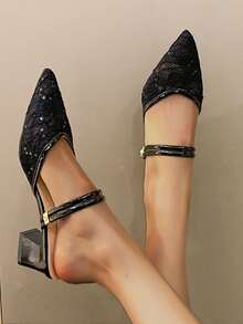 Women's Fashion High Heel Sandals Mule Shoes For Daily Wear - Black - View 4