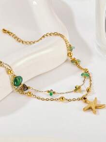 1 pieza Pulsera con dije de concha, pulsera de estilo bohemio de piedra natural para damas