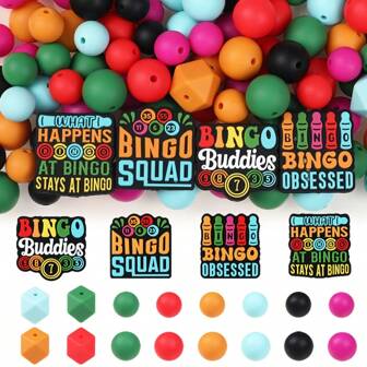 61 Pcs Colorful 'BinGo' Letter Silicone Beads, With 2M Elastic Rope, Round Beads + Polygonal Silicone Beads, Beads For Jewelry Making Fashion Design, Perfect For DIY Jewelry Making, Beaded Pens, Necklaces And Keychains Etc Handmade Crafts Decorative Beads