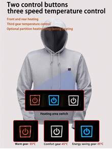 Men's Casual Solid Color Hoodie, Single-Control 5-Zone Heating Clothing, Winter Thermal Insulation Heated Jacket - Grey - View 5