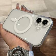 Solid Color Wireless Charging With Magnetic Suction Ringfor  S22 S23 S24 S25 Ultra/Plus/FE/+ Mobile Phone Case,For IPhone 16 15 14 13 12 Pro Max 16 15 14Plus X/Xs Max  Transparent  Acrylic Anti-Drop Case - Trong suốt - Xem 4