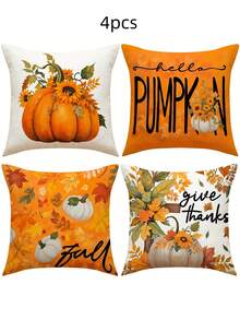4pcs/1pc Autumn Thanksgiving Themed Pillowcase - Sunflower, Pumpkin, Maple Leaf Design, Modern Style, Happy Autumn Party Decoration Cushion Cover, Used For Room Decoration, Home Decoration, Living Room, Sofa And Bedroom Decoration Cushion Cover | 45 * 45cm | Zipper Closure | Soft And Comfortable Fabric - Durable, Fade Resistant, Machine Washable, Suitable For Home Decoration In Autumn And Thanksgiving, Without Padding