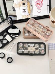 XIANG YU 1 Cute Bear Contact Lens Case, Companion Care Case, Contact Lens Case, And Immersive Storage Kit For Travel And Home Use.Pink