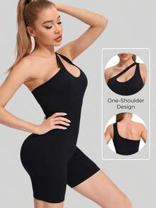 Women's Slant Strap Sexy Seamless Slim Fit One Piece,Women's Exercise Five Pants Yoga Wear,Women's One Piece Cycling Pants,Fitness Running Exercise One Piece - màu đen - Xem 2