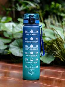 1pc 1000ml/32oz Large Capacity Frosted Gradient Direct Drink Plastic Water Bottle With Time Drinking Scale Mark, Handle Strap For Easy Carrying, Suitable For Cycling, Running, Fitness, Mother's Day, Father's Day, Graduation Gift