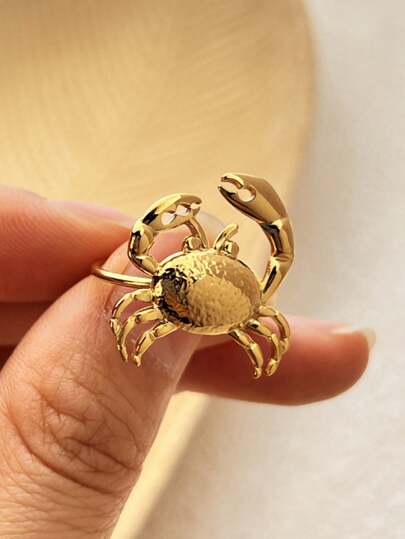 Ocean Vacation Style, Beach Style, Stainless Steel Crab Ring, Women's Titanium Steel, Fashionable And Personalized Design, Light Luxury Accessories