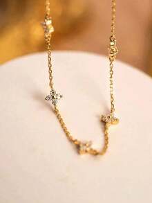 Elegant Four-Leaf Clover Necklace, Chic And Graceful Style, High-Quality Chain, Long Design, Graceful Tassel Necklace, Suitable For Women, Valentine's Day, Mother's Day Gift - Golden White Zirconium Five Flowers - 查看 5