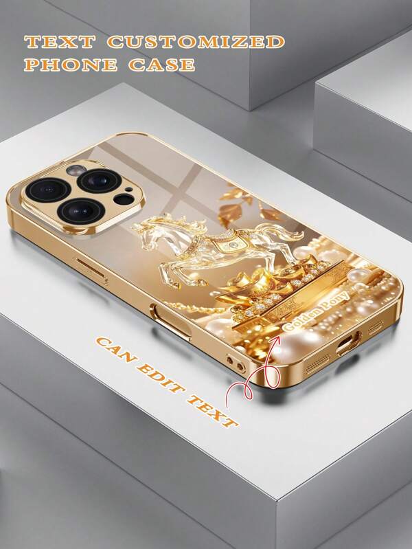 1 pieza Funda de teléfono de vidrio personalizable con texto, carcasa protectora lujosa antideslizante para iPhone 16 ProMax/16/15 Pro/12 ProMax/13 Pro/11 ProMax/14/12/15 Pro, regalo de moda personalizado, lindo, S20/S24 Ultra 5G/A14/S25 Ultra