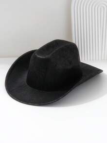 1顶男女通用PU皮西部牛仔帽，复古棕色图案皮革独特帽冠宽檐帽，街头时尚造型，男士礼物，复古风格，适合远足、骑行、草原活动，日常、角色扮演、节日、派对、旅行、防晒，圣诞礼物之选。 - 純色 - 查看 9