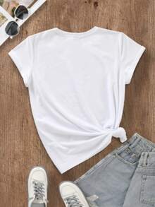 Women's T-Shirt With The Phrase "Smile Every Day" 100% New Release - 白色 - 查看 2