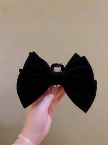 1pc Women Elegant Sweet Black Velvet Fabric Bling Rhinestone Bow Big Hair Claw Clip, Suitable For Daily Outfit & Hairstyle Hair Clips Hair Jaw Clip Hair Clamps Hair Clutch Hair Catcher Clip, Bow Accessories, School Stuff, College