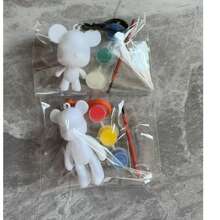 Chaveiro de urso fluido colorido em branco, kit de brinquedo para artesanato com pintura e rabiscos faça você mesmo, entrega em cores aleatórias